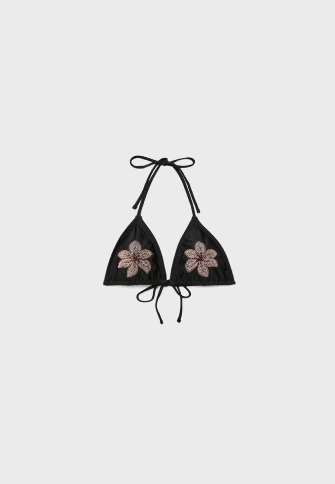 Haut de bikini triangle à fleurs brodées Haut de bikini triangle à fleurs brodées