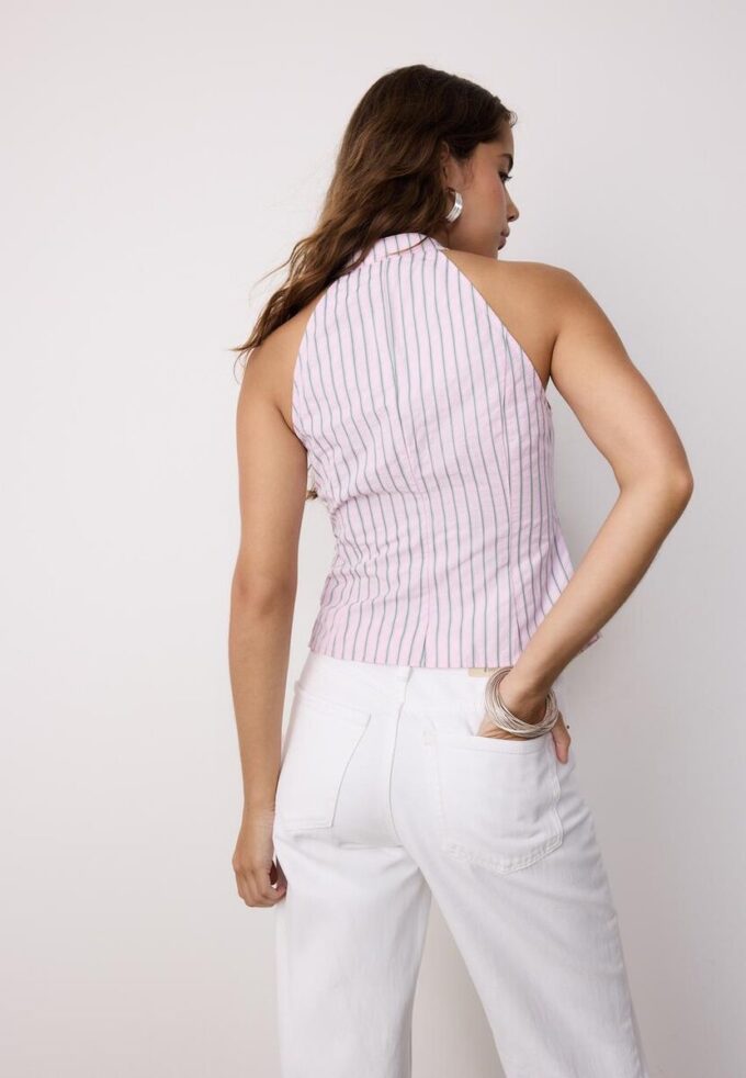 Haut dos nu style qipao à nœud semi-froissé