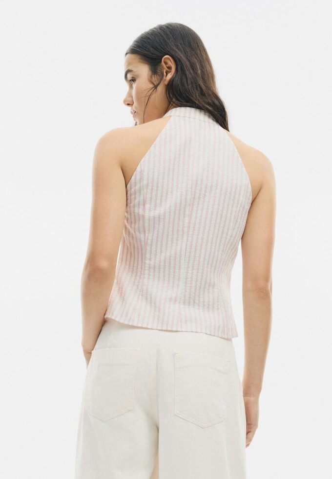 Haut dos nu style qipao à nœud semi-froissé