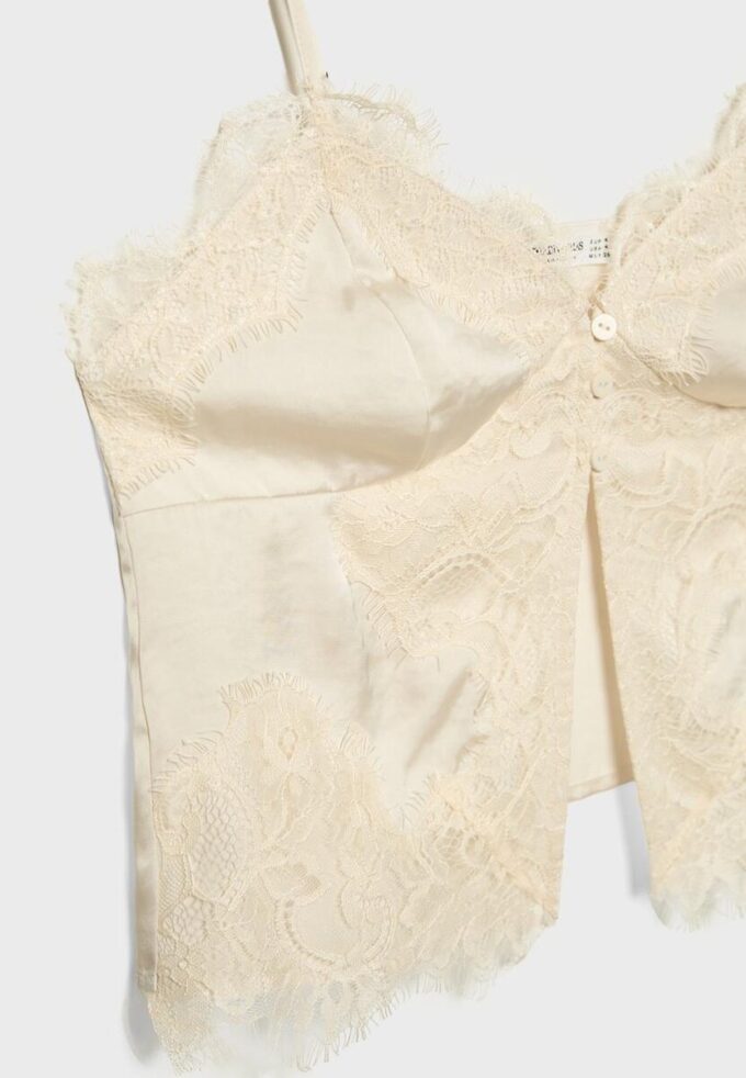 Haut en dentelle satinée à bretelles