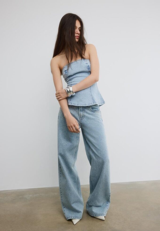 Hauts bustier en denim scintillant