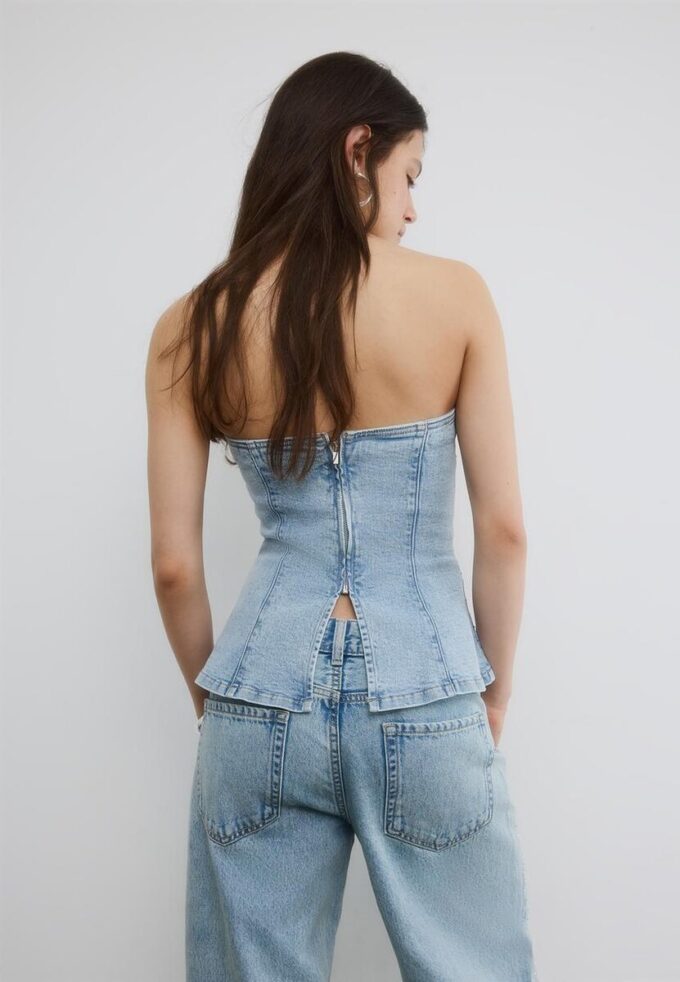 Hauts bustier en denim scintillant