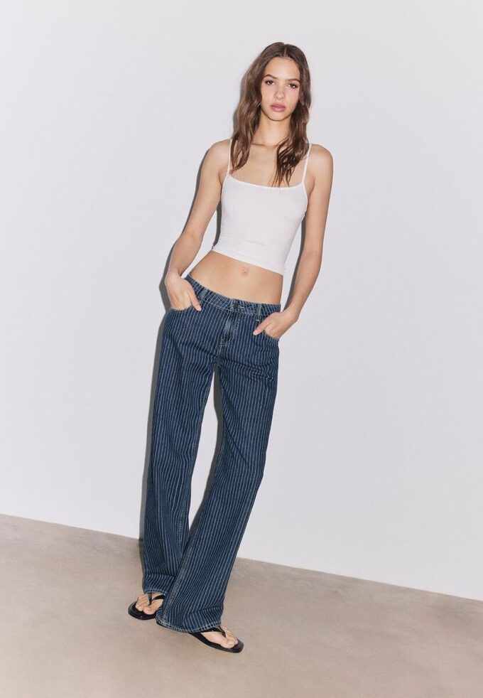 Jean baggy à taille moyenne à rayures