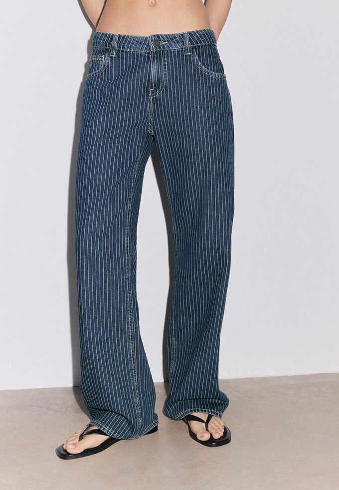 Jean baggy à taille moyenne à rayures