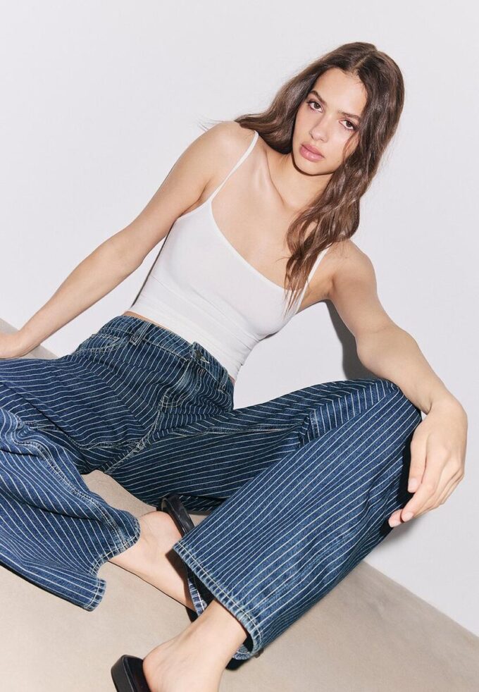 Jean baggy à taille moyenne à rayures