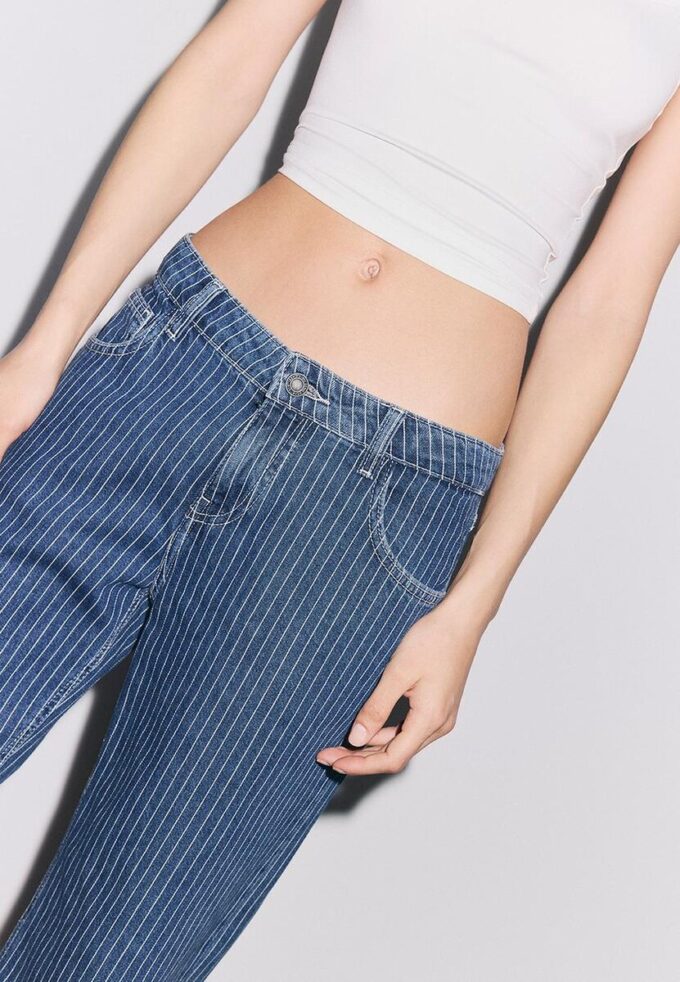 Jean baggy à taille moyenne à rayures