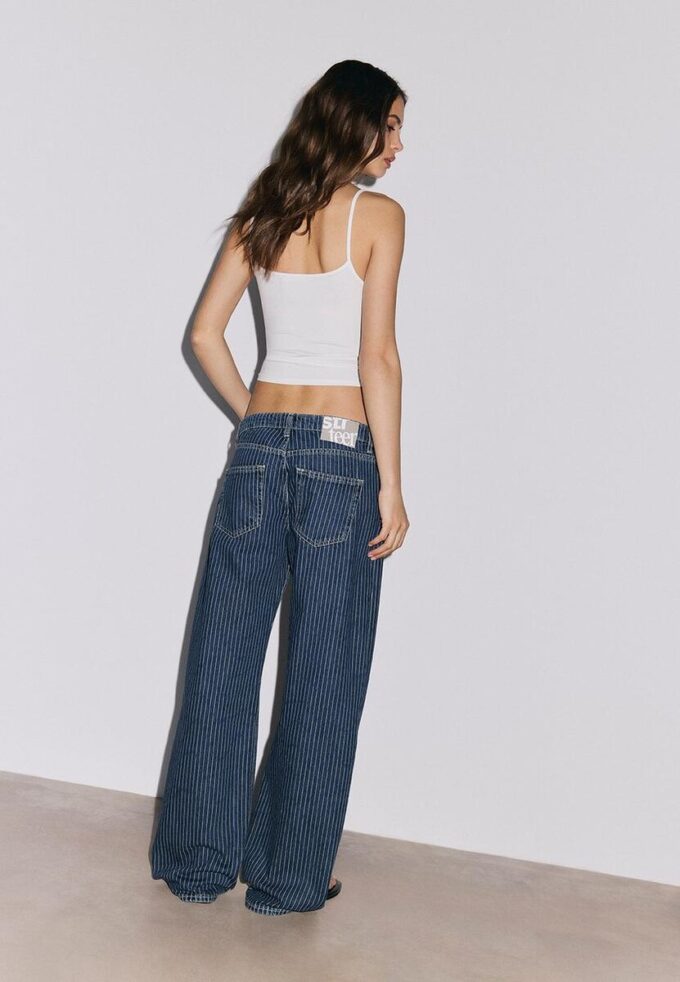 Jean baggy à taille moyenne à rayures