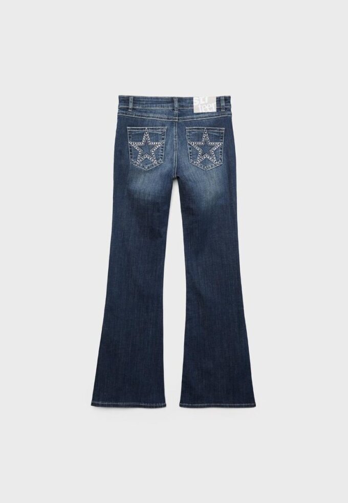 Jean à pattes d&rsquo;éléphant avec poche brodée