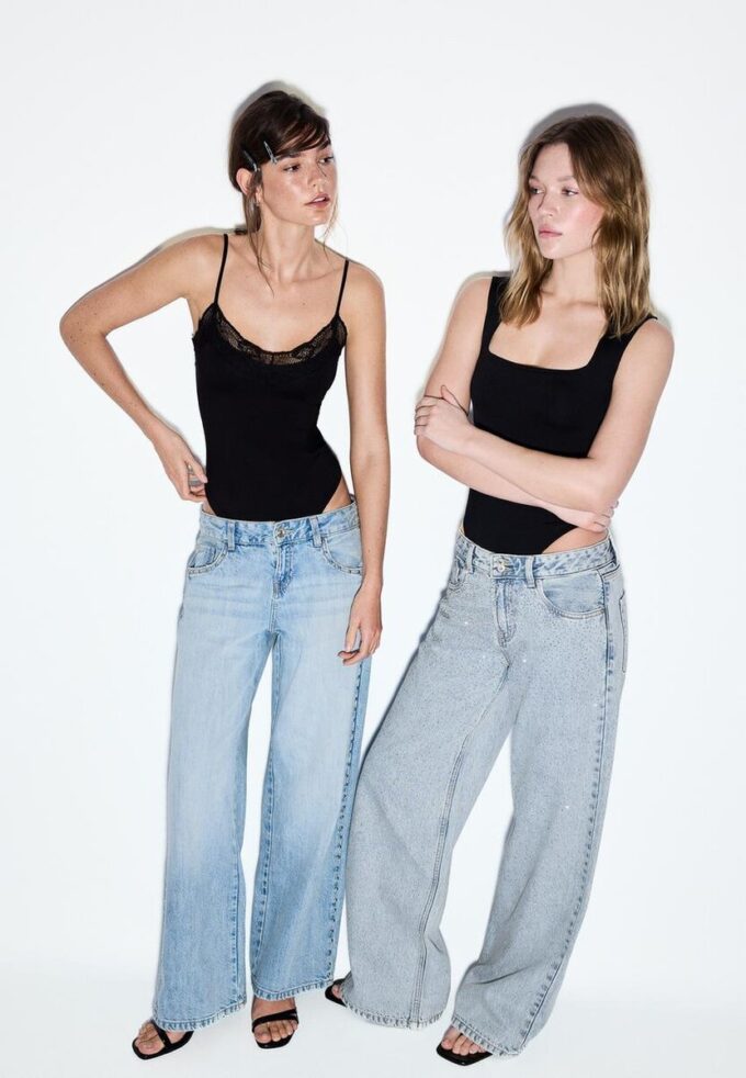 Jean Wide Leg à jambes larges et clous