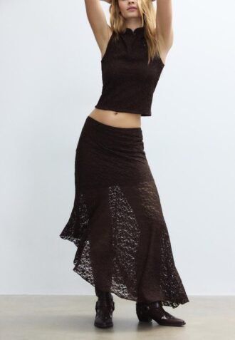 Jupe midi asymétrique en dentelle
