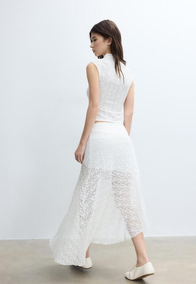 Jupe midi asymétrique en dentelle