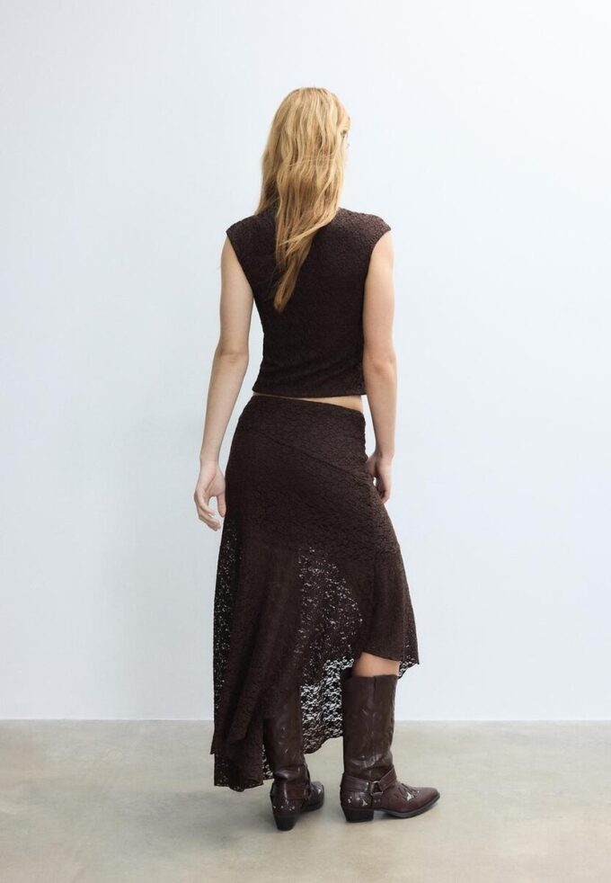Jupe midi asymétrique en dentelle
