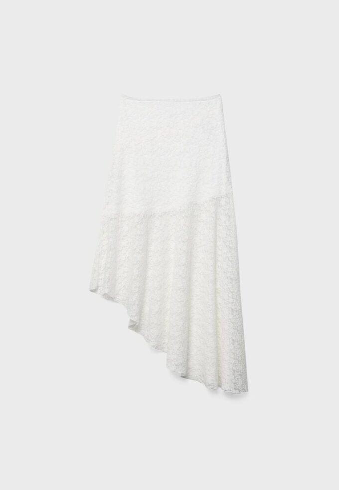 Jupe midi asymétrique en dentelle