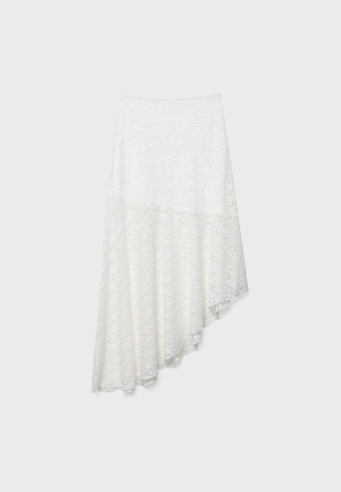 Jupe midi asymétrique en dentelle