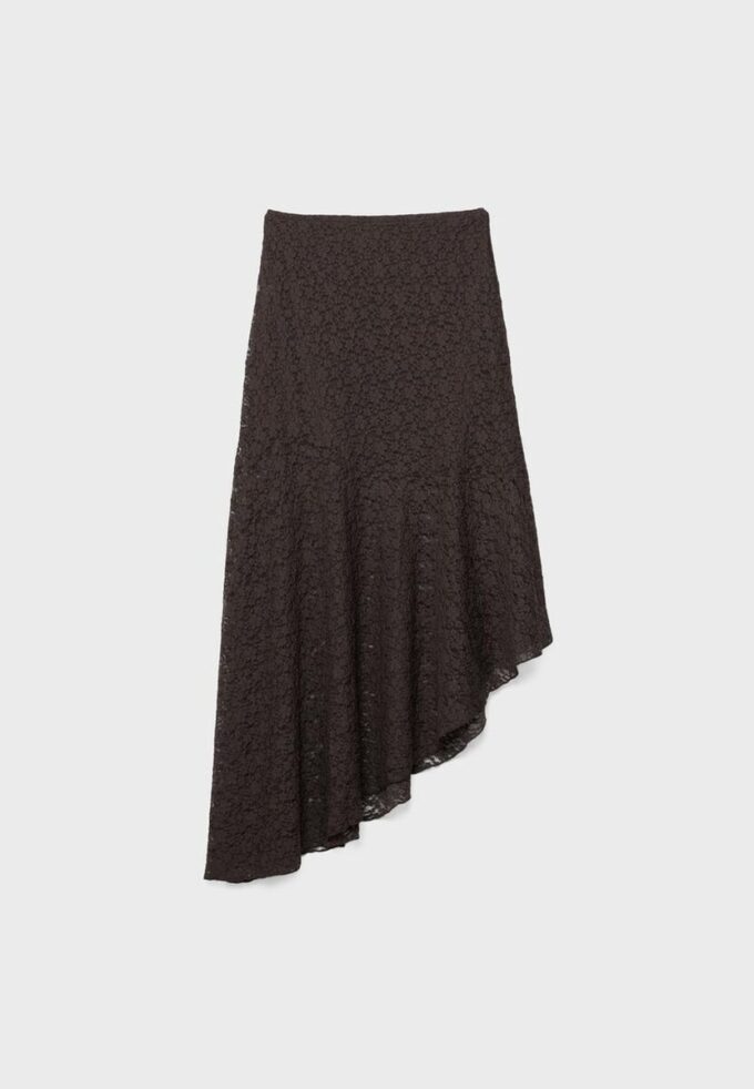 Jupe midi asymétrique en dentelle