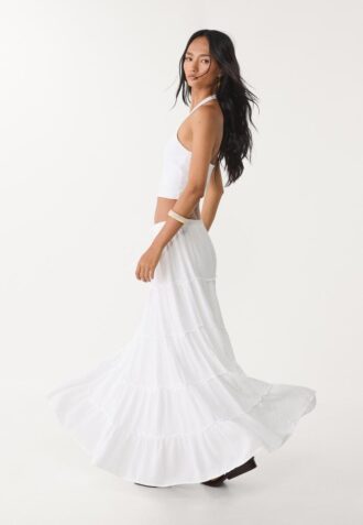 Jupe midi fluide à empiècements