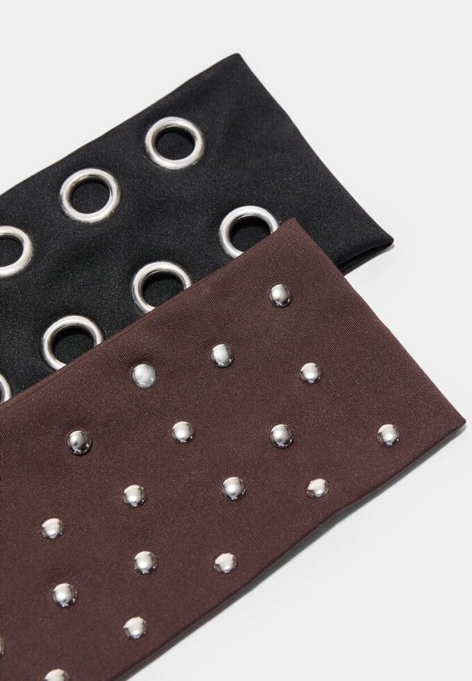 Lot de 2 bandeaux en fourrure avec clous