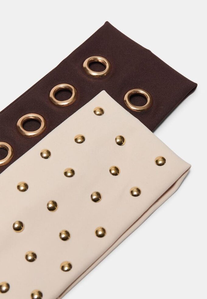 Lot de 2 bandeaux en fourrure avec clous