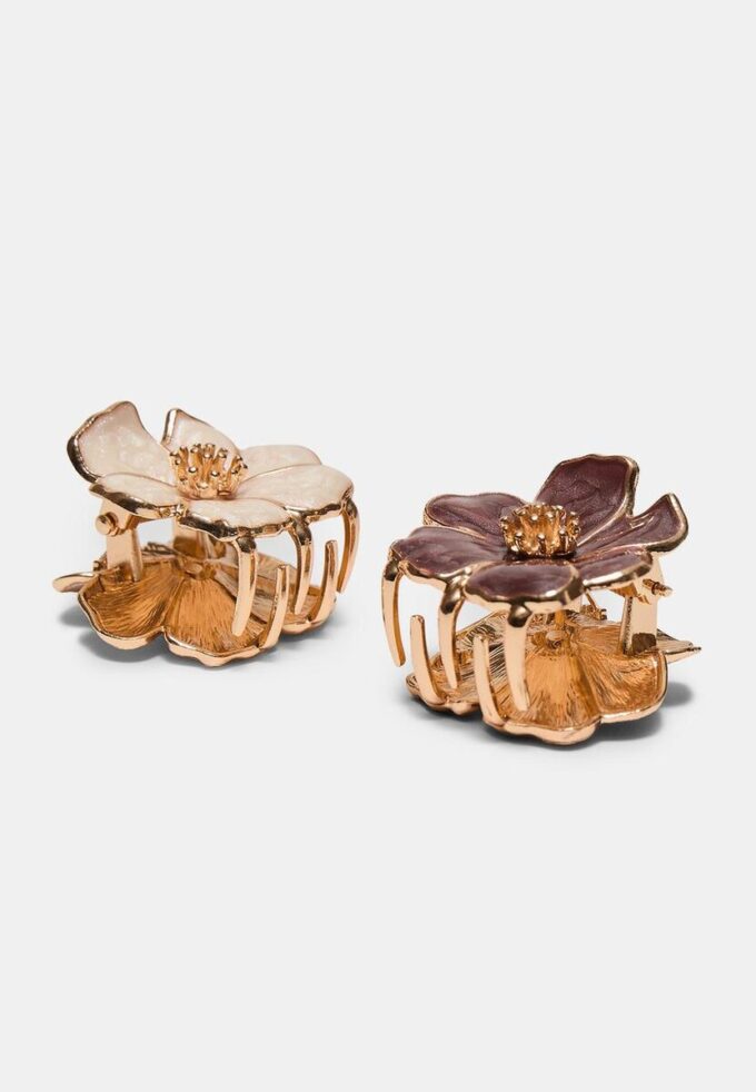 Lot de 2 barrettes à fleurs émaillées