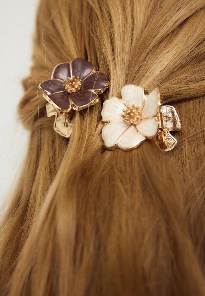 Lot de 2 barrettes à fleurs émaillées