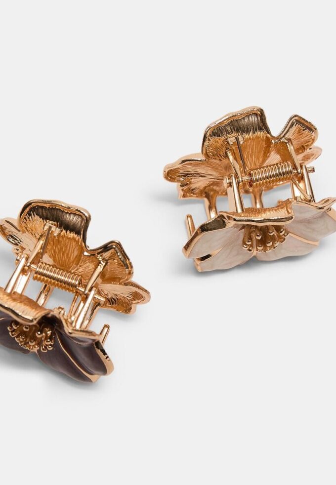 Lot de 2 barrettes à fleurs émaillées