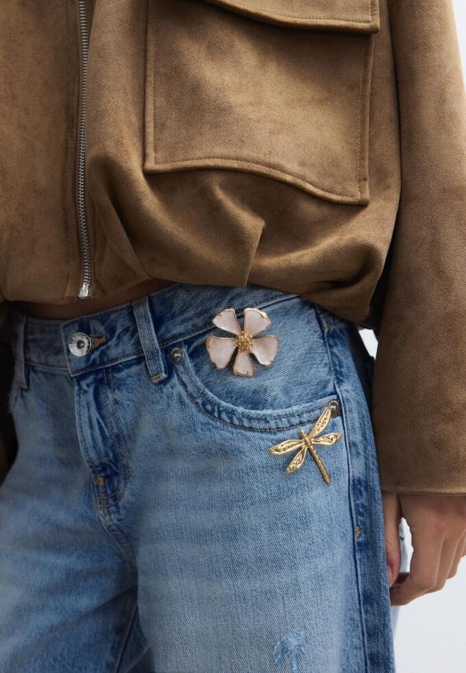 Lot de 2 broches libellule et fleur