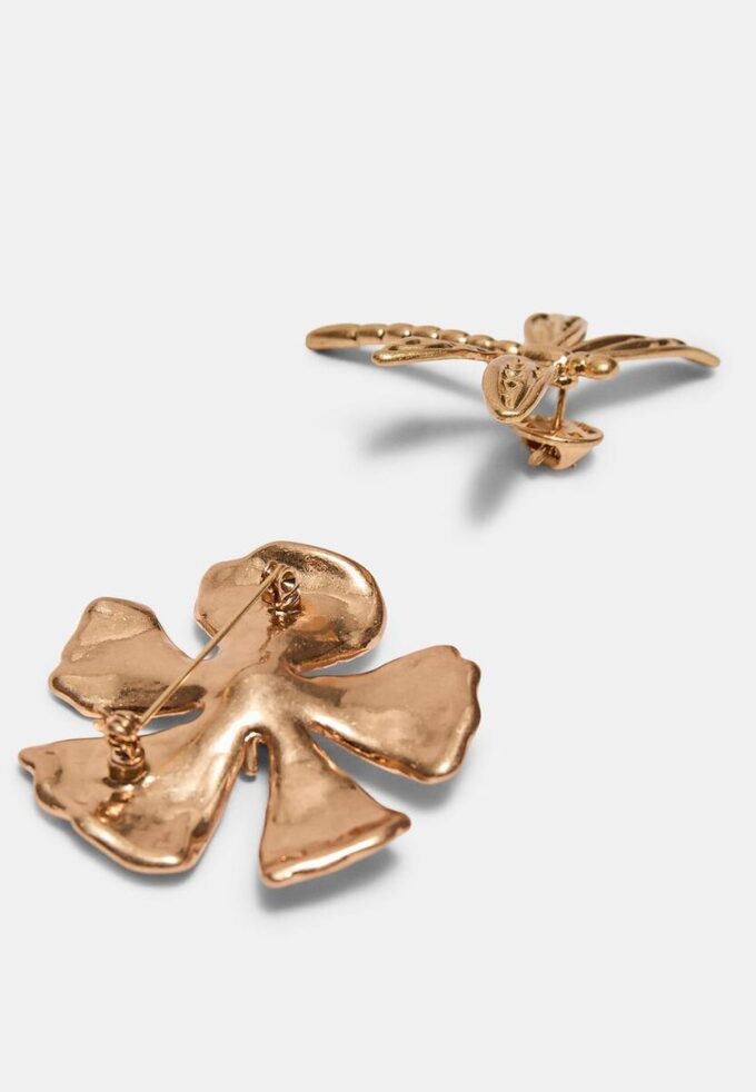 Lot de 2 broches libellule et fleur