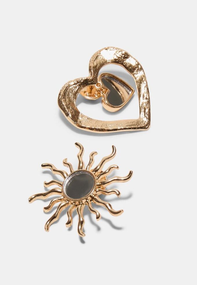 Lot de 2 broches Soleil et Cœur