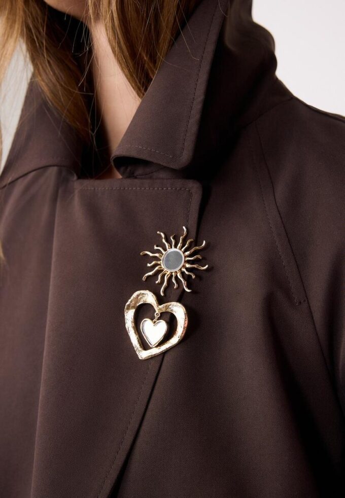 Lot de 2 broches Soleil et Cœur