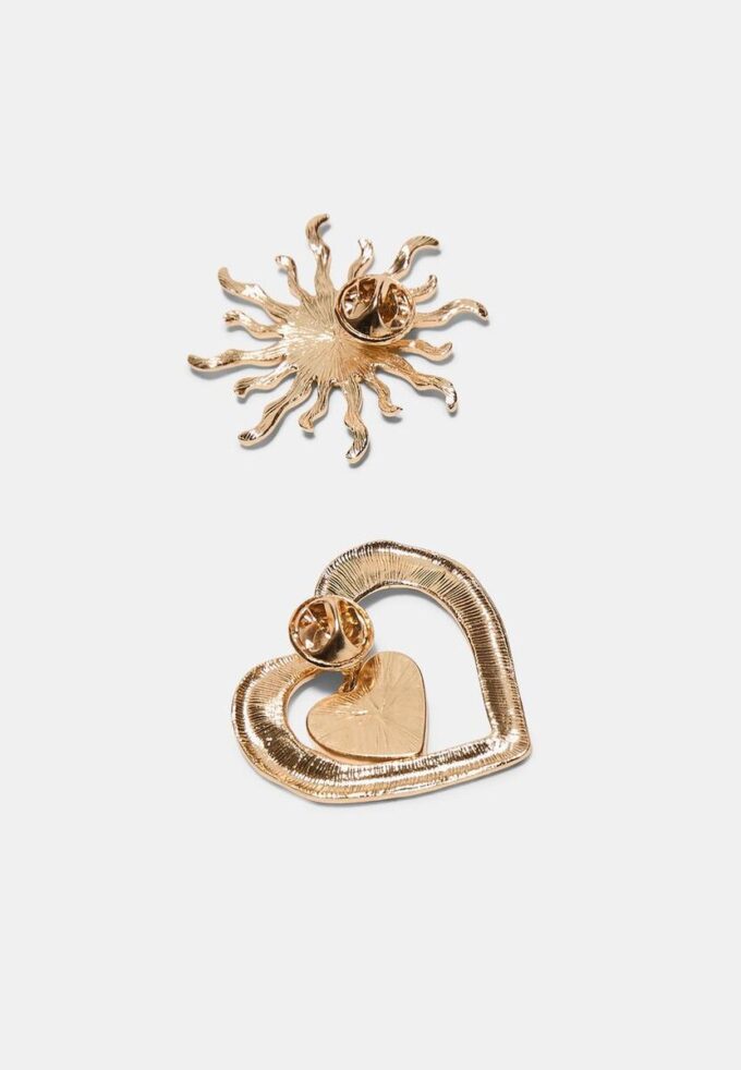 Lot de 2 broches Soleil et Cœur