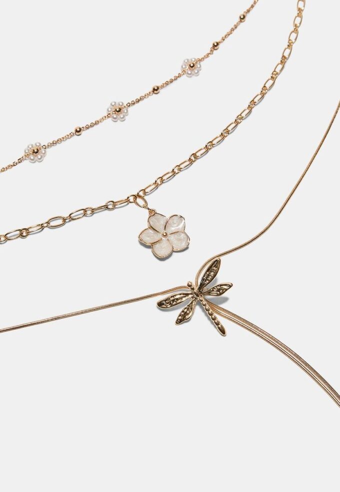 Lot de 3 colliers Fleur et Libellule