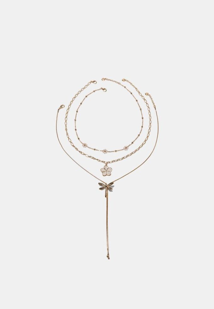 Lot de 3 colliers Fleur et Libellule