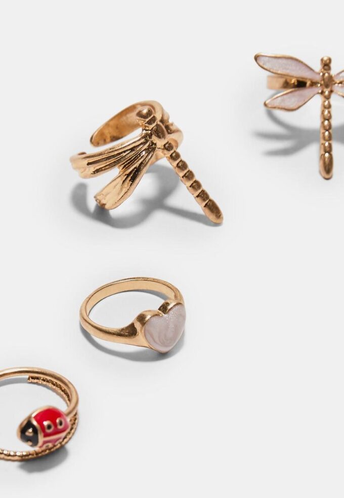 Lot de 4 bagues libellule