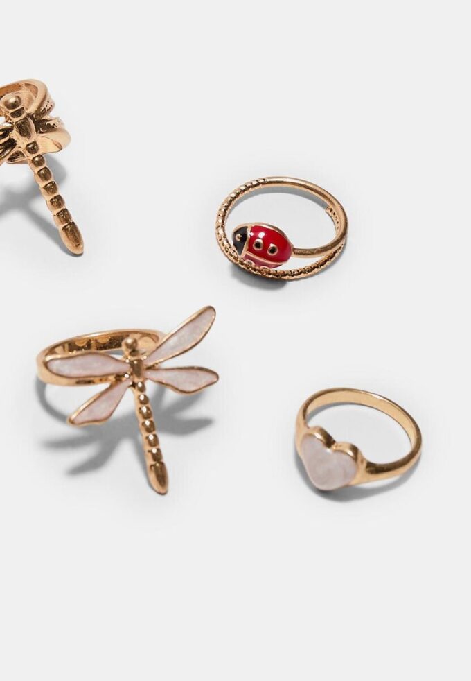 Lot de 4 bagues libellule
