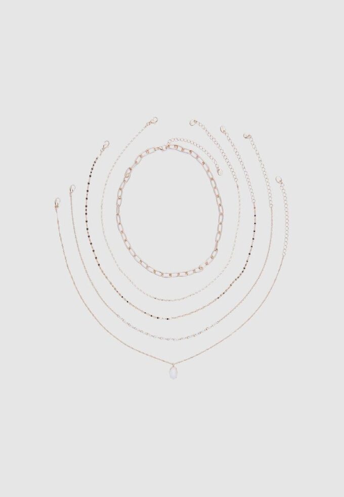 Lot de 5 colliers à breloques en pierre rose