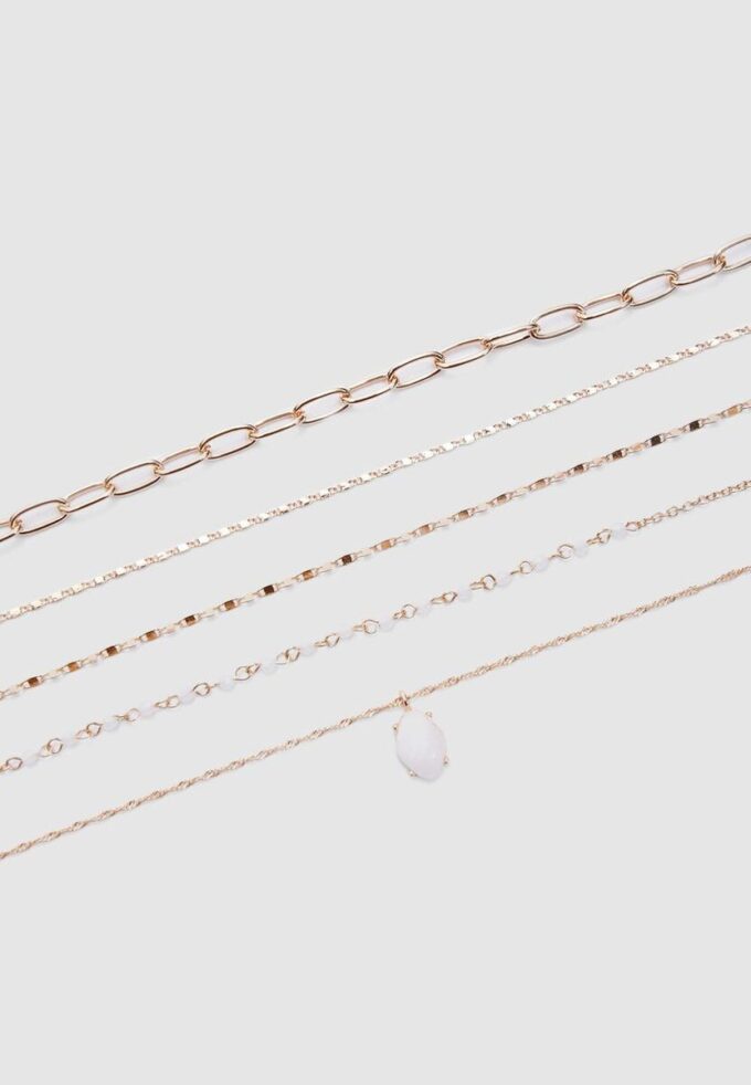 Lot de 5 colliers à breloques en pierre rose