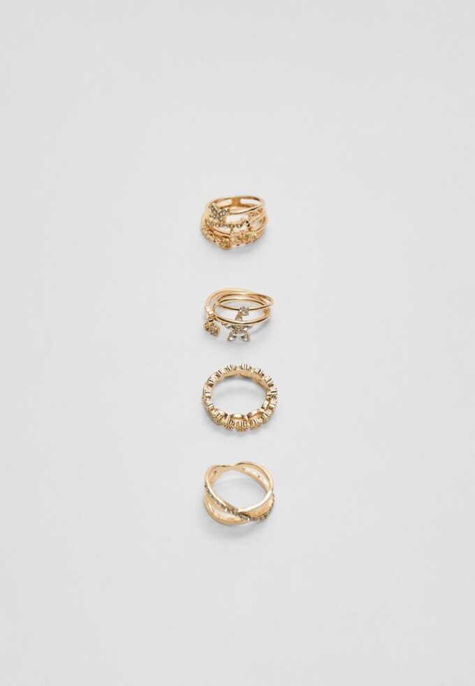 Lot de 9 bagues papillon et strass