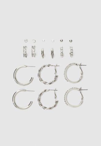 Lot de 9 boucles d&rsquo;oreilles créoles avec strass et perles