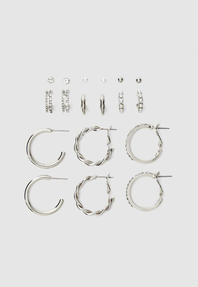 Lot de 9 boucles d&rsquo;oreilles créoles avec strass et perles