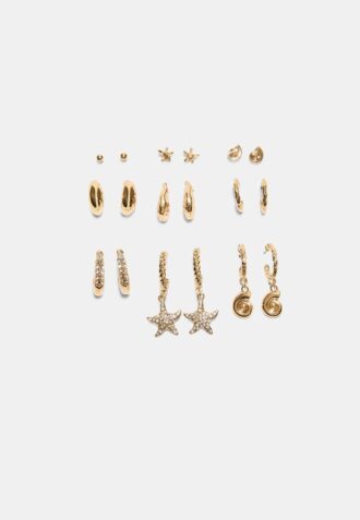Lot de 9 boucles d&rsquo;oreilles étoiles de mer en strass