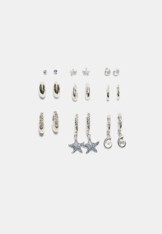 Lot de 9 boucles d&rsquo;oreilles étoiles de mer en strass