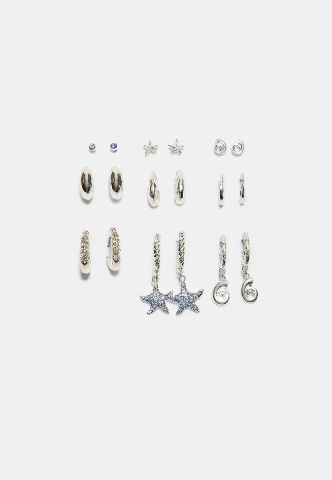Lot de 9 boucles d&rsquo;oreilles étoiles de mer en strass