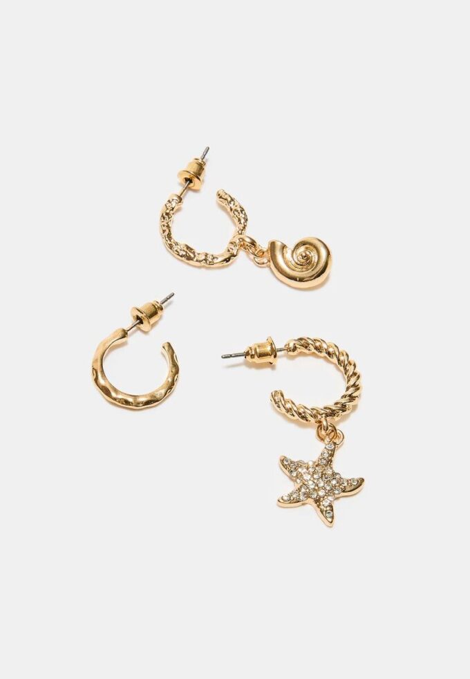 Lot de 9 boucles d&rsquo;oreilles étoiles de mer en strass