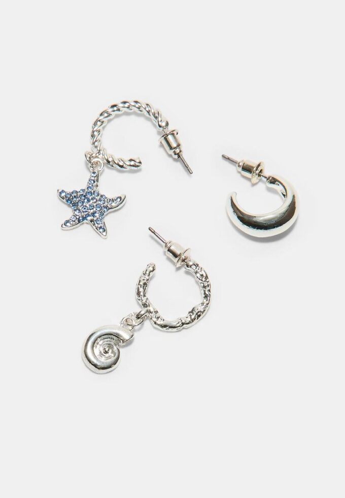 Lot de 9 boucles d&rsquo;oreilles étoiles de mer en strass