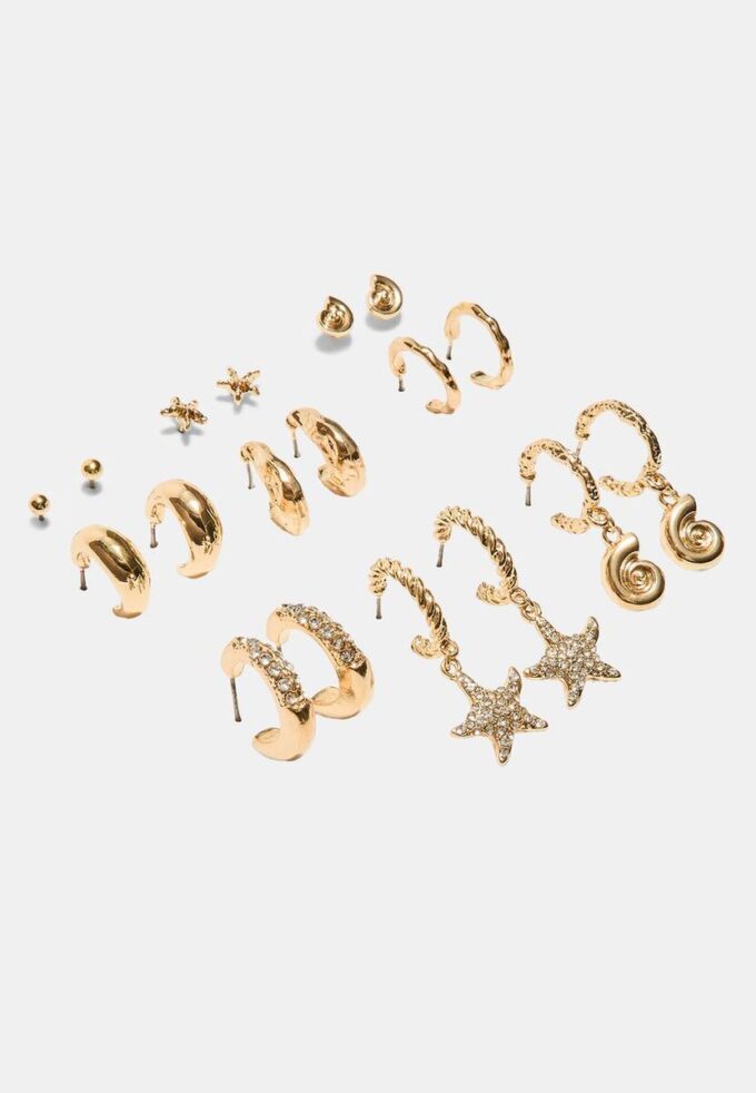 Lot de 9 boucles d&rsquo;oreilles étoiles de mer en strass