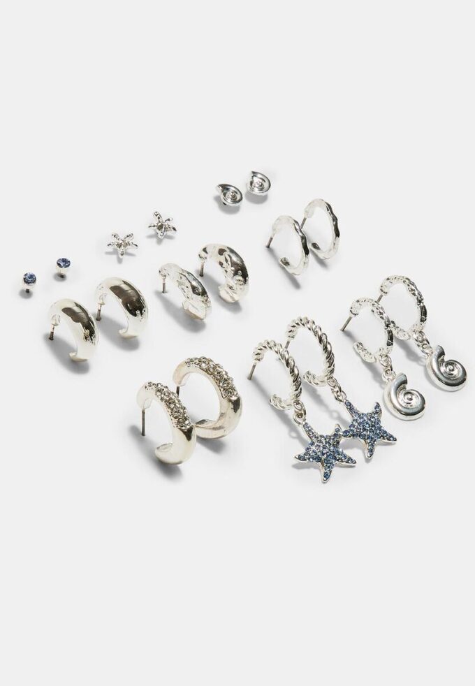 Lot de 9 boucles d&rsquo;oreilles étoiles de mer en strass