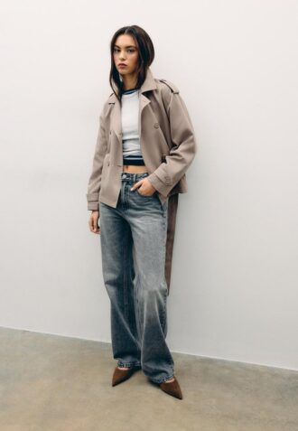 Manteau court fluide avec ceinture