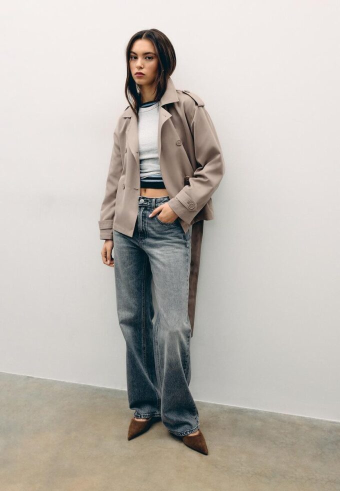 Manteau court fluide avec ceinture Manteau court fluide avec ceinture