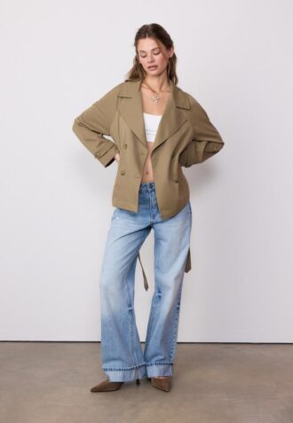 Manteau court fluide avec ceinture