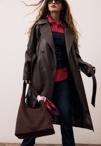 Manteau long en simili cuir